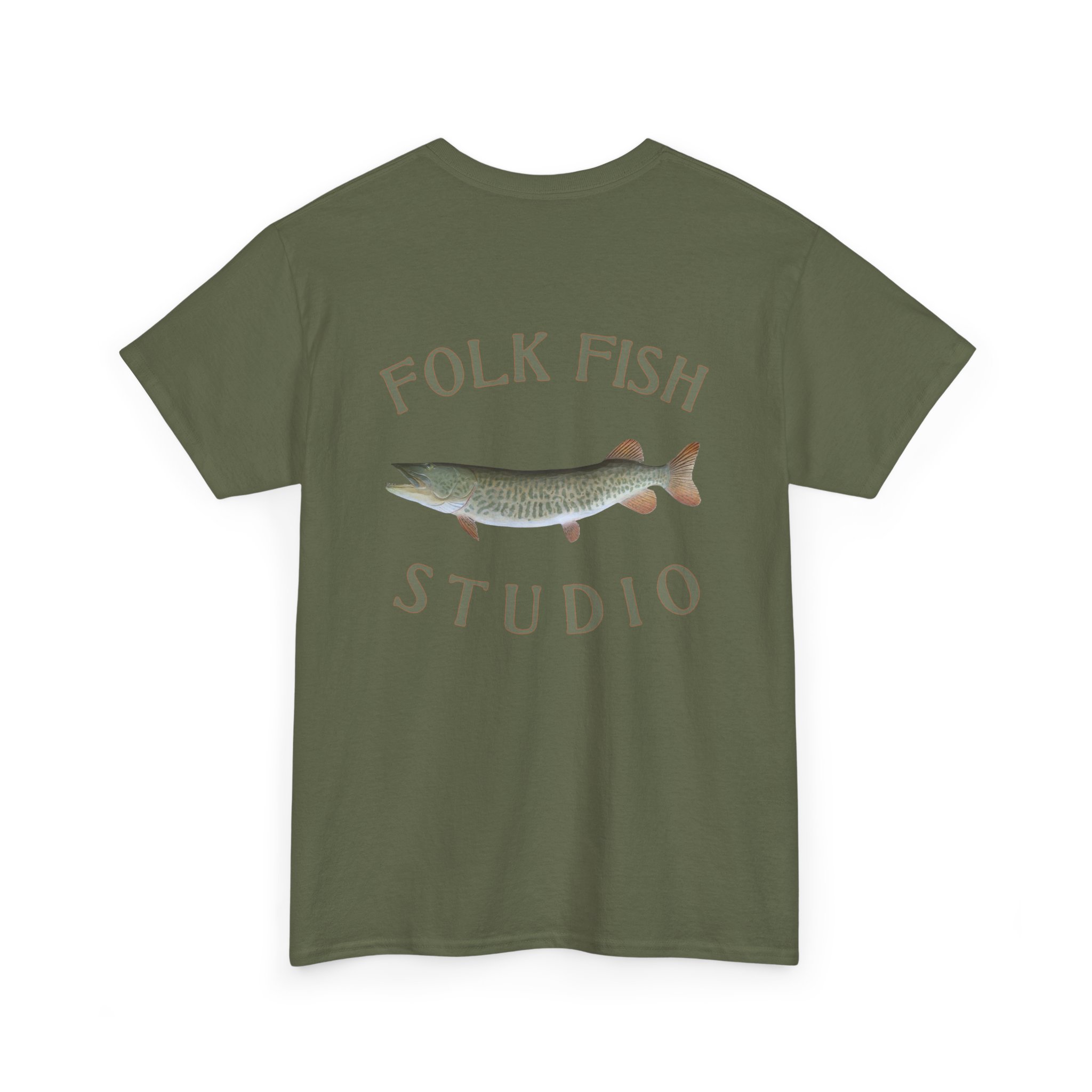 Water Wolf Muskellunge Folk Fish T-Shirt - Image 4